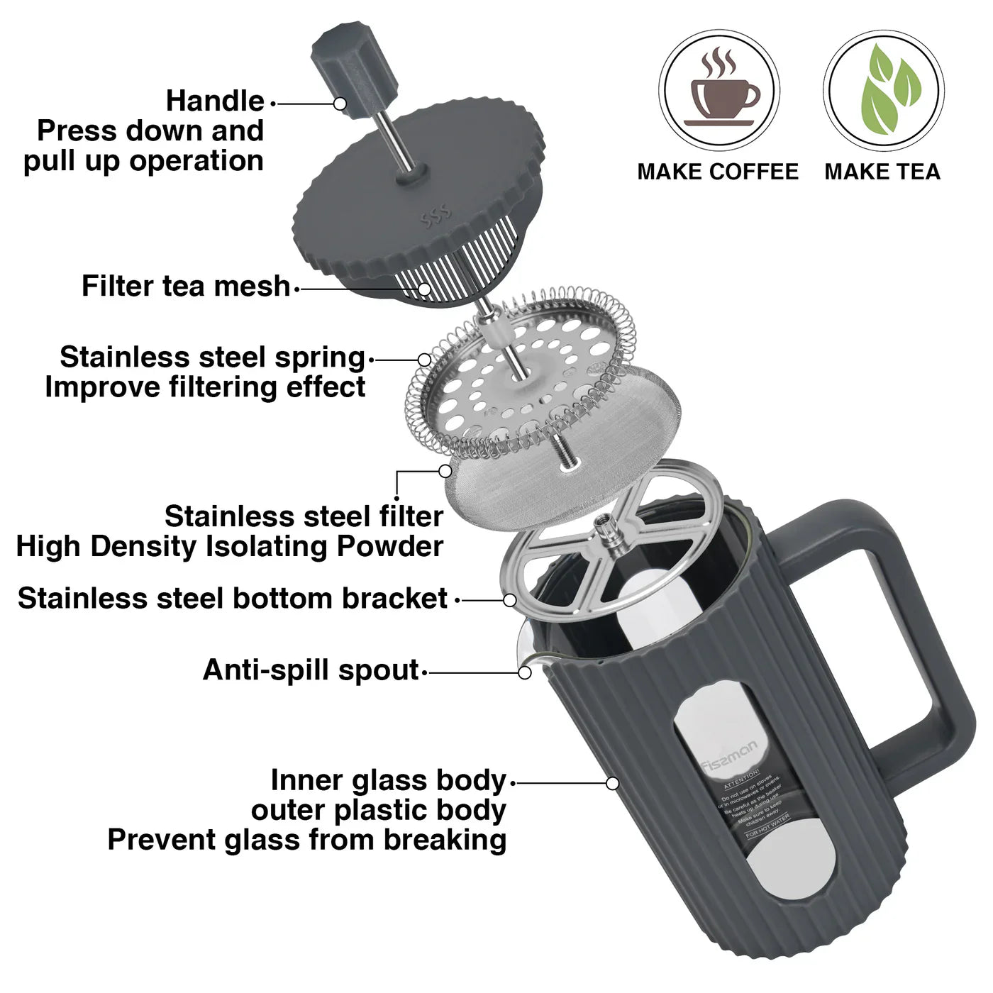 French Press Coffee Maker 350ml (Borosilicate Glass)