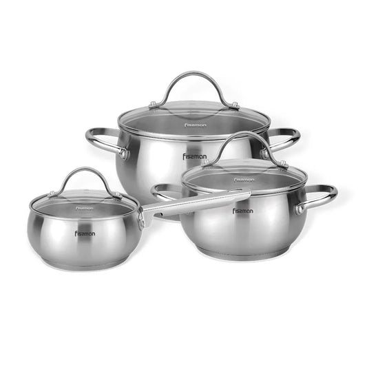 6PCS Cookware Set MARTINEZ 6pcs with Glass Lids / Mirror Outside