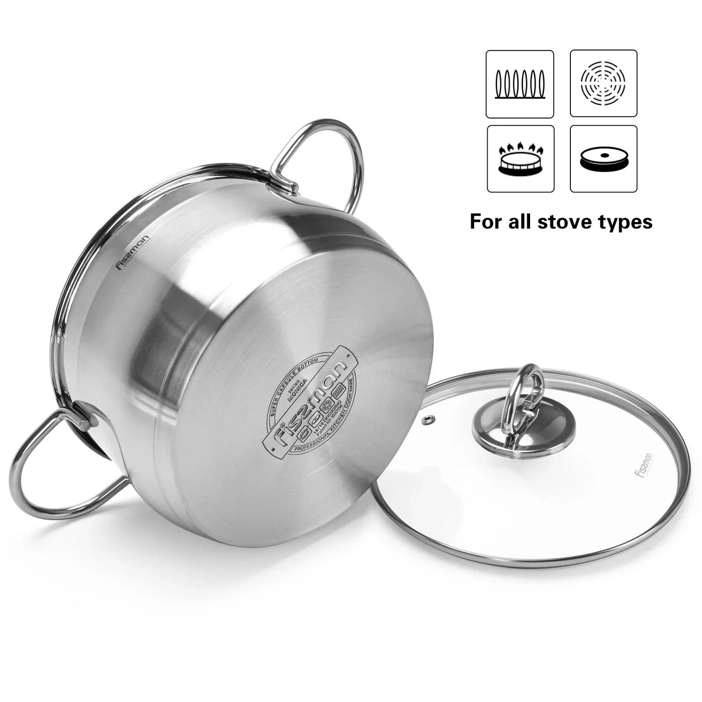 tockpot MONICA 24 x 13.5 cm 6.1 LTR with Glass Lid Stainless Steel