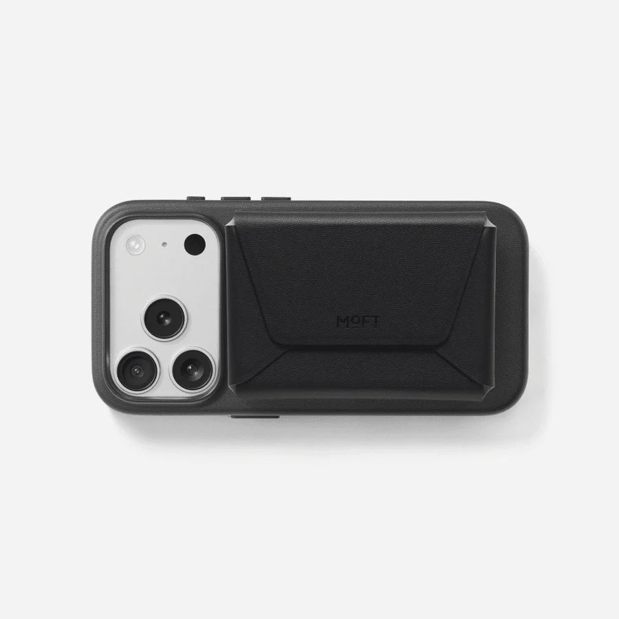 Black phone case with 'MOFT' branding on a white background