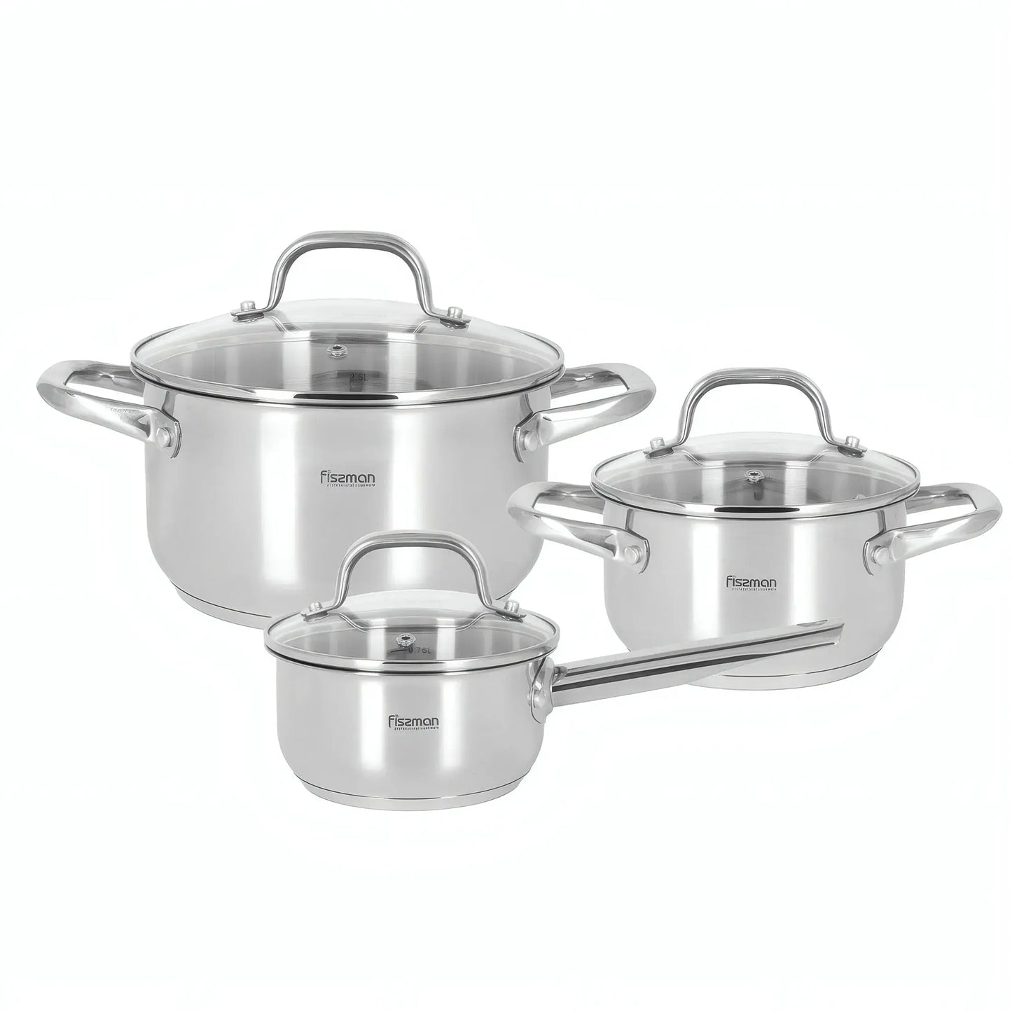 Casserole Cookware Set - 6 pcs with Glass Lids (Stainless Steel) - FLORY Series