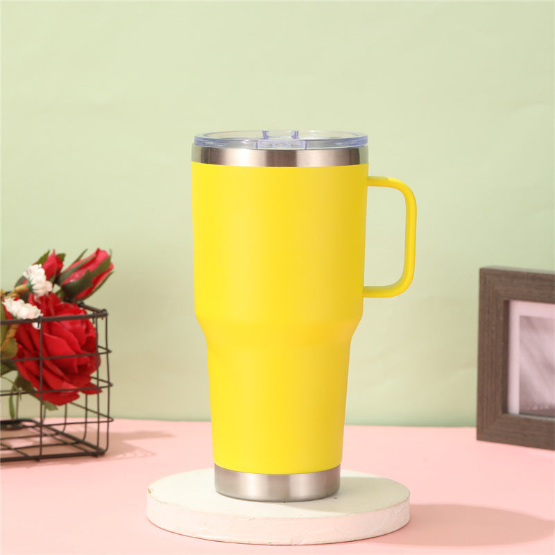 Double Wall Stainless Steel 880mL/30oz Yellow Tumbler with Lid and Handle