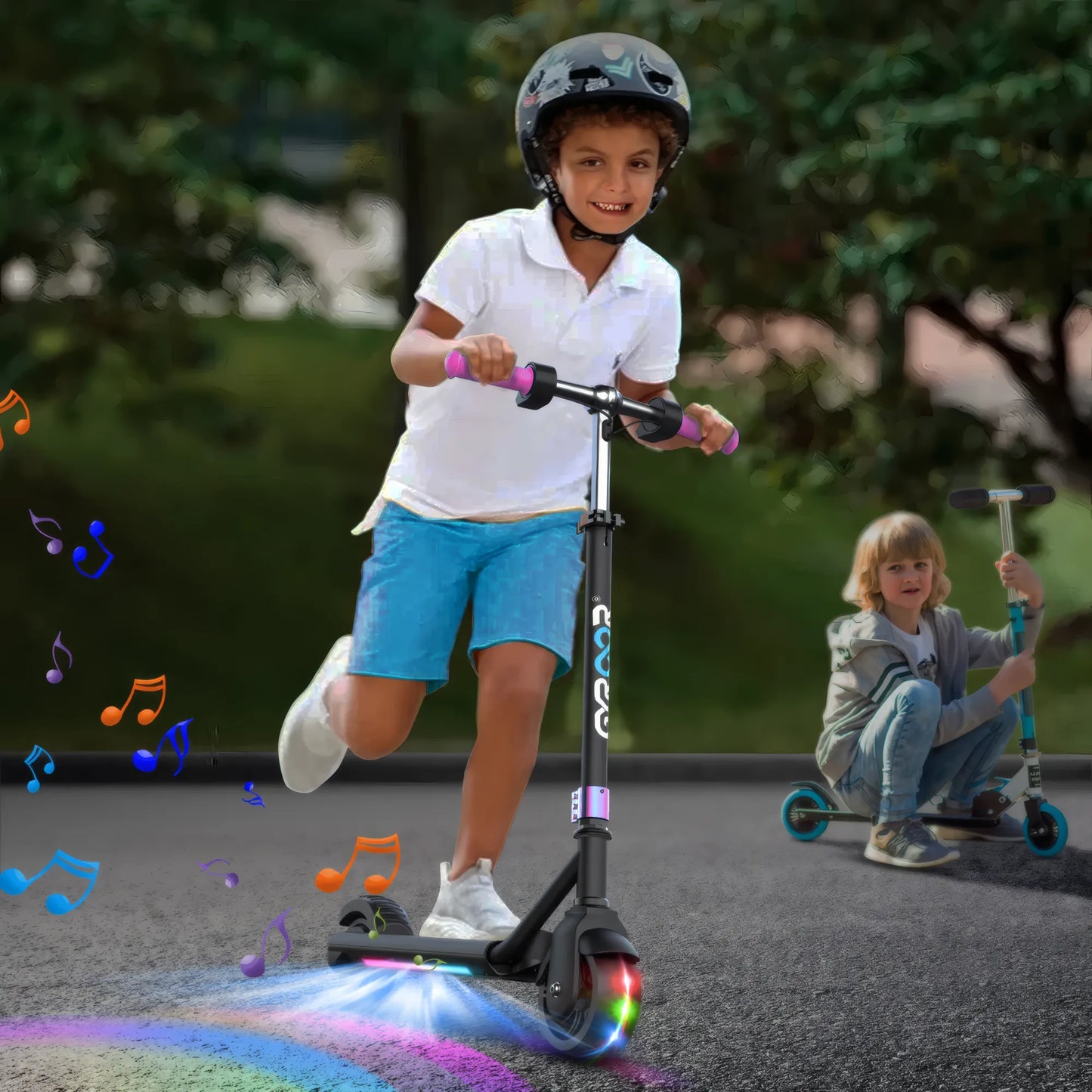 GYROOR H30 Max Kids Electric Scooter With Bluetooth Music Speaker - Pink