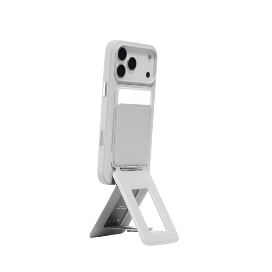MOFT MagSafe tripod stand and wallet flat on iPhone back - slim profile view