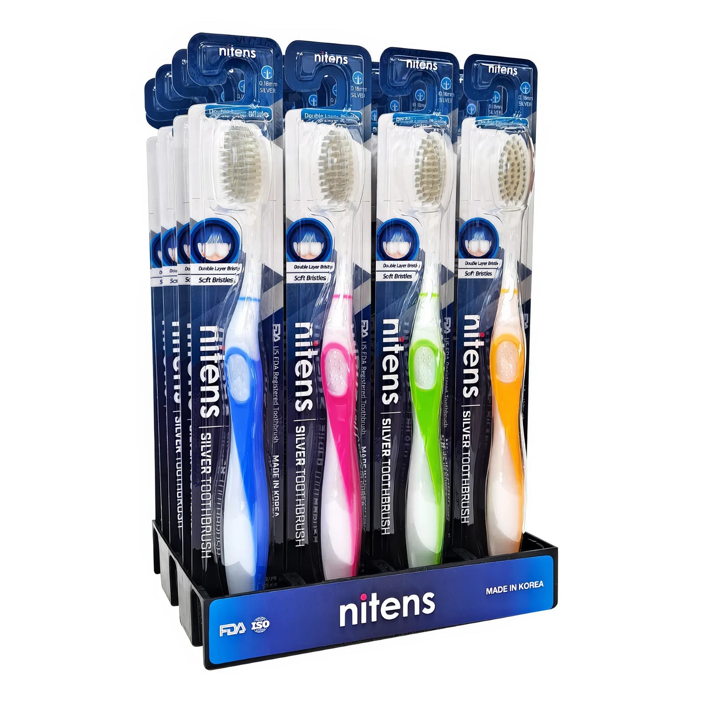 Nitens toothbrush retail packaging pink – double-layer PBT bristles, FDA registered toothbrush