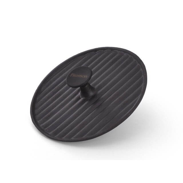 Non-Stick Cast Iron Round Grill Press With Bakelite Knob Black 24cm - Fissman Australia