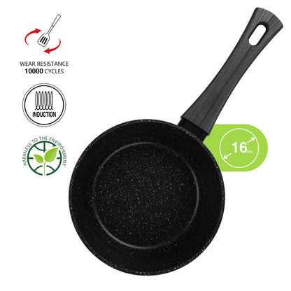 Saucepan 16x8 cm / 1.39 LTR with Glass Lid and Induction Bottom (Aluminium with Non-stick Coating) - ANGELA Series
