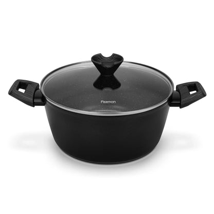 Stockpot 24x11 cm / 4.2 LTR with Glass Lid and Induction Bottom (Aluminium with Non-stick Coating) - ANGELA Series
