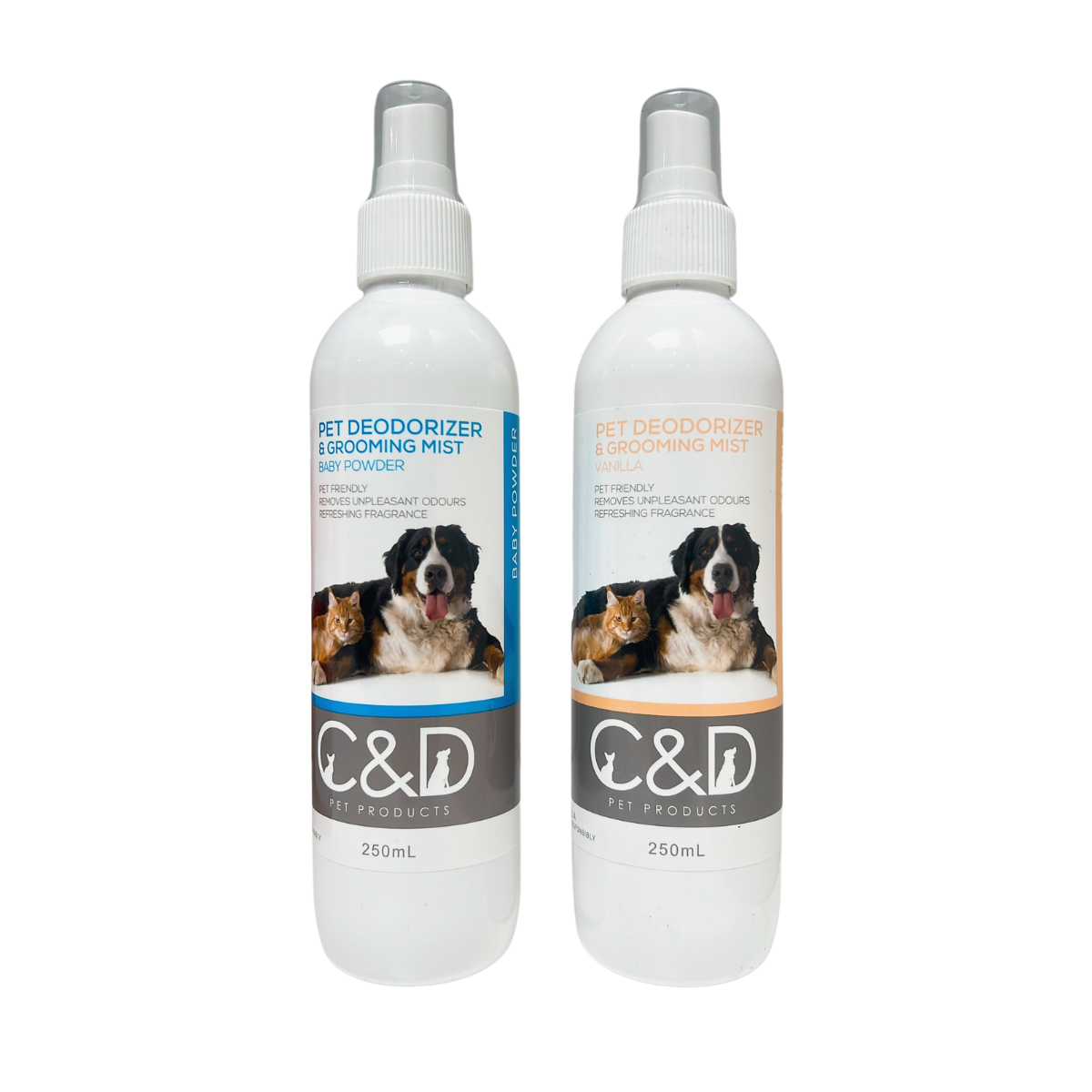 C & D Pet Products Pet Deoderizer and Grooming Mist Baby Powder and Vanilla 250mlo