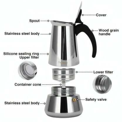 Coffee Maker 300ml For 6 cups - Stainless Steel