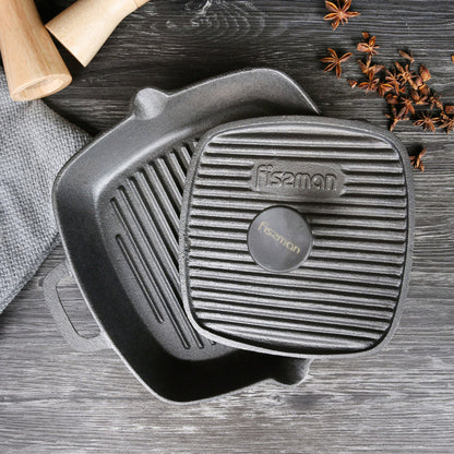 Square grill pan 26 x 5.3cm cast iron