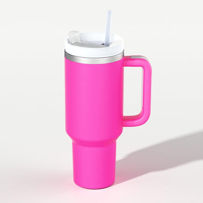 Double Wall Stainless Steel 1.18L/40oz Hot Pink Tumbler with Flip Open Lid and Straw