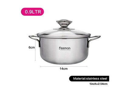 Saucepot BAMBINO 14 x 6cm 0.9 LTR with Glass Lid Stainless Steel