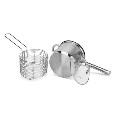 Saucepan FEDELE 18x15cm / 3.57 LTR with Glass Lid and Frying Basket