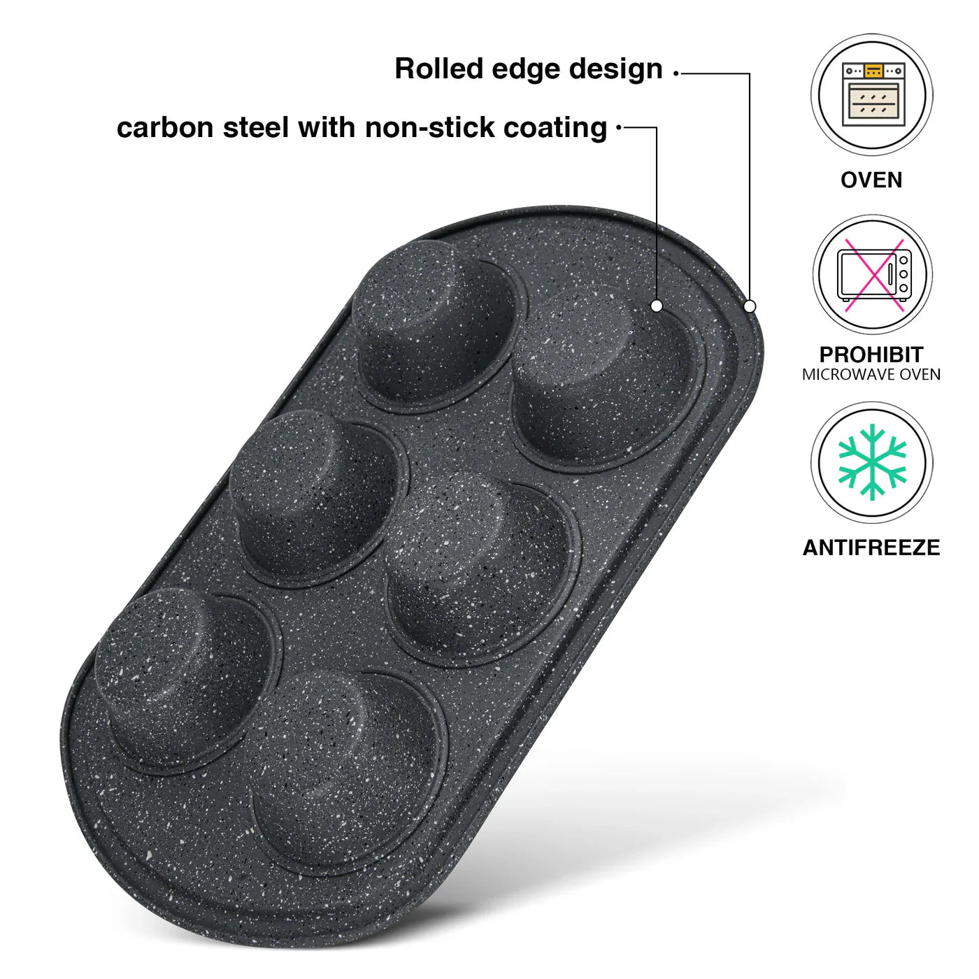 6 Cup Muffin Pan 32x20x3.5cm (Carbon Steel with Non-stick Coating)