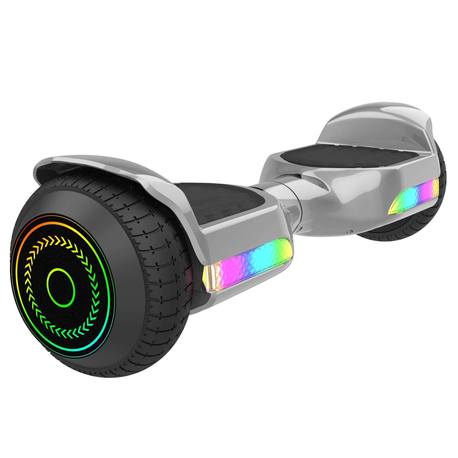 a silver gyroor g11 hoverboard which aha superstore sell. flashing lights and strong. hoverboard in australia