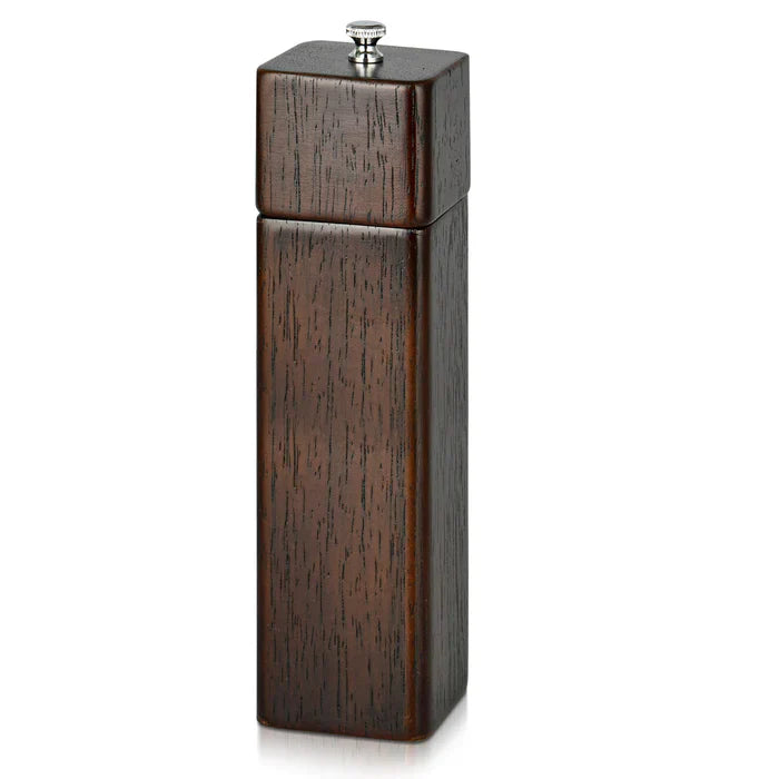 Square Pepper mill 21.5 x 5cm Rubber wood body with zinc alloy grinder