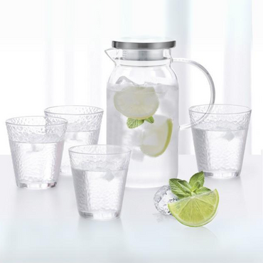 Jug 1400ml With Four Glasses Drinking Set Borosilicate Glass - Fissman Australia
