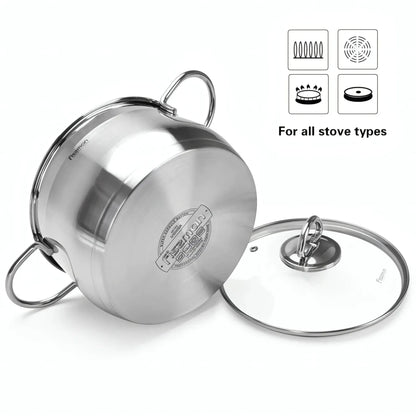 Casserole Cookware Set - 6 pcs with Glass Lids (Stainless Steel) - FLORY Series