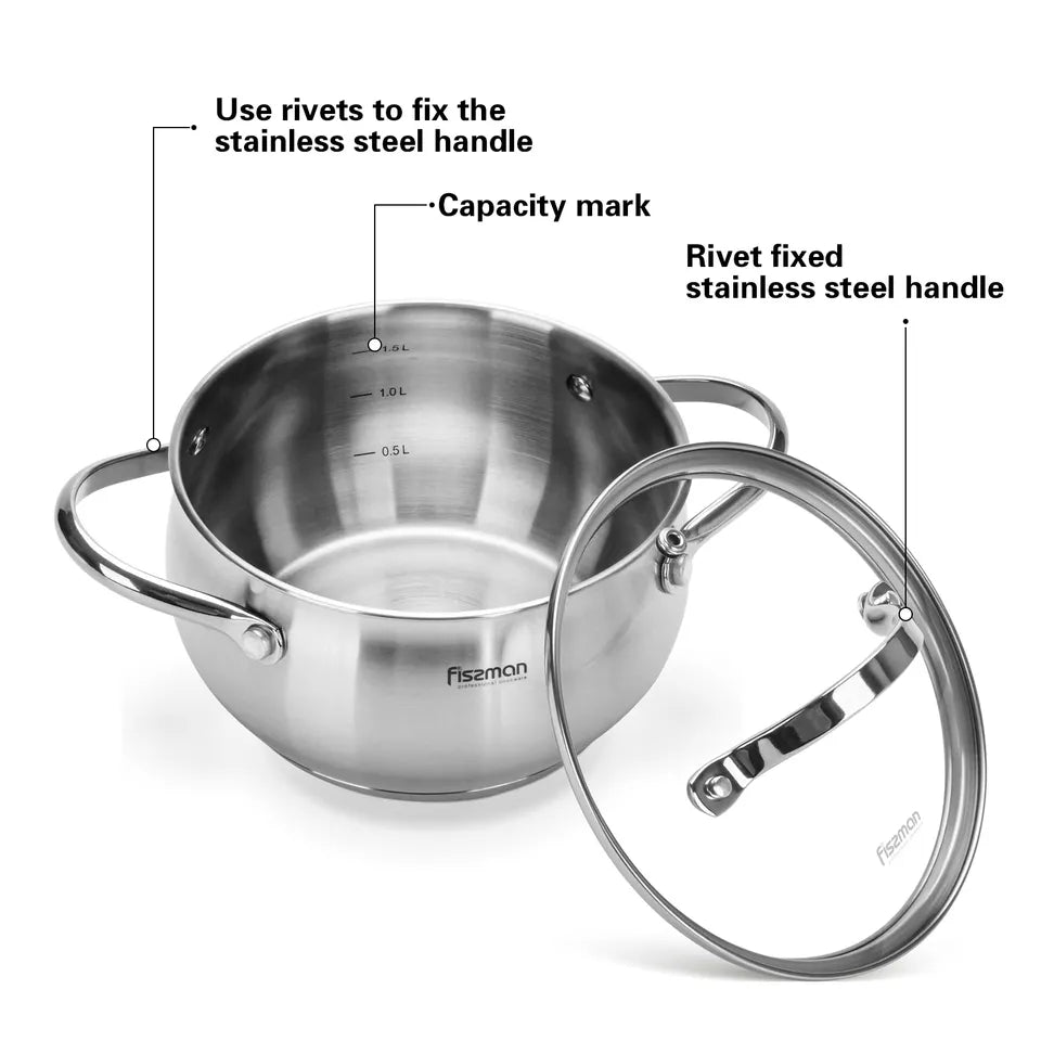 Stockpot 18 x 10cm 2.5 LTR with Glass Lid Stainless Steel