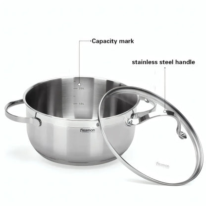 Stockpot with Glass Lid Stainless Steel 7.1 LTR - LUMINOSA Series