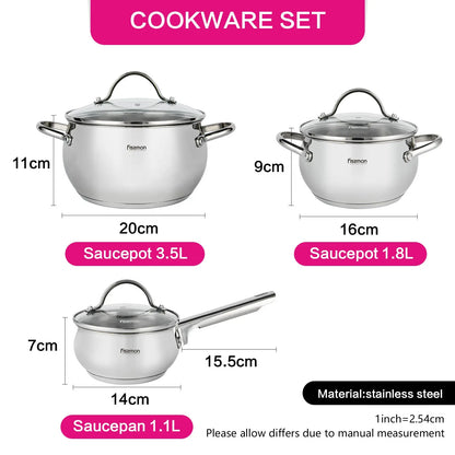 6PCS Cookware Set MARTINEZ 6pcs with Glass Lids / Mirror Outside