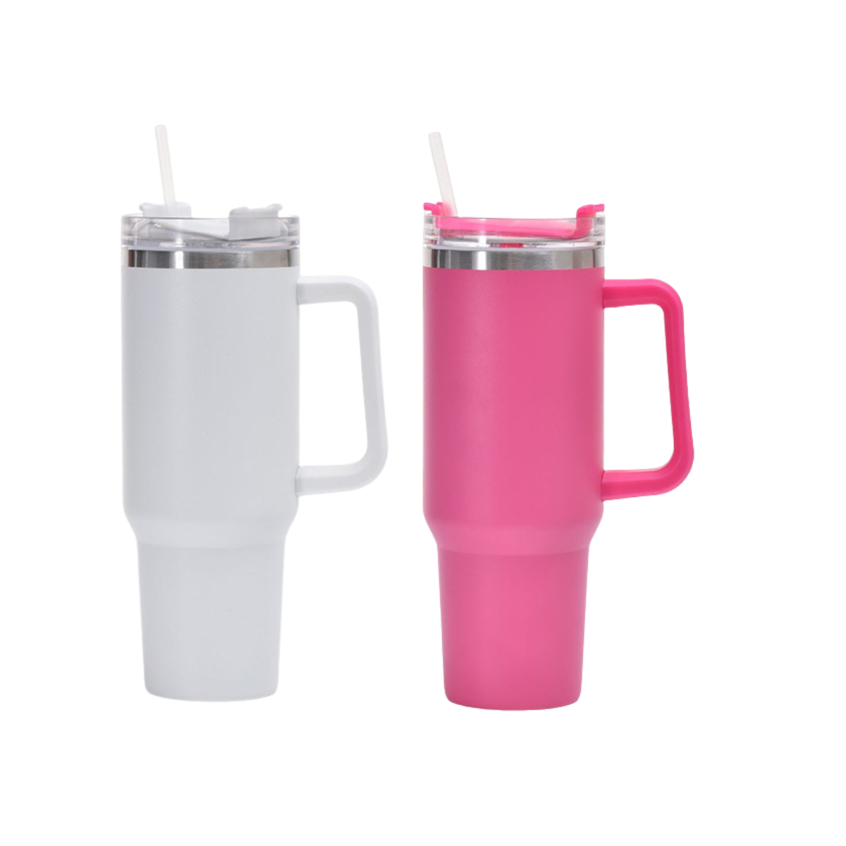 White and Hot Pink Double Wall Stainless Steel 1.18L/40oz Tumbler with Flip Open Lid and Straw