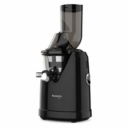 Kuvings C8000S whole slow juicer in black, side angle showing masticating drum