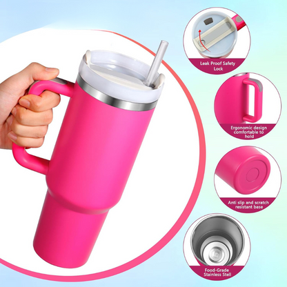 Double Wall Stainless Steel 1.18L/40oz Hot Pink Tumbler with Flip Open Lid and Straw - Instructions