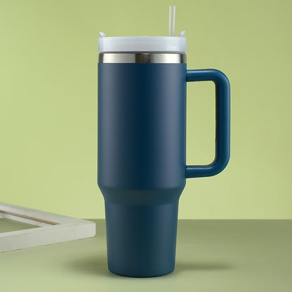 Double Wall Stainless Steel 1.18L/40oz Dark Blue Tumbler with Flip Open Lid and Straw