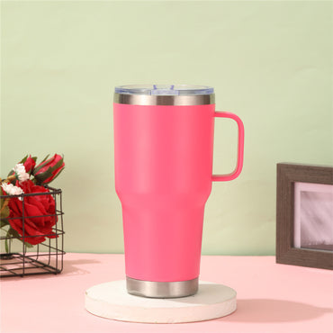 Double Wall Stainless Steel 880mL/30oz Pink Tumbler with Lid and Handle