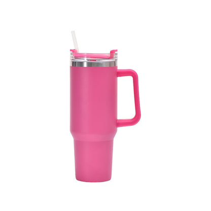 Double Wall Stainless Steel 1.18L/40oz Hot Pink Tumbler with Flip Open Lid and Straw