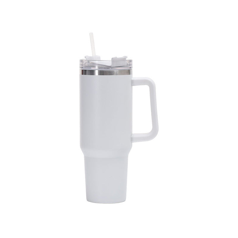 Double Wall Stainless Steel 1.18L/40oz White Tumbler with Flip Open Lid and Straw