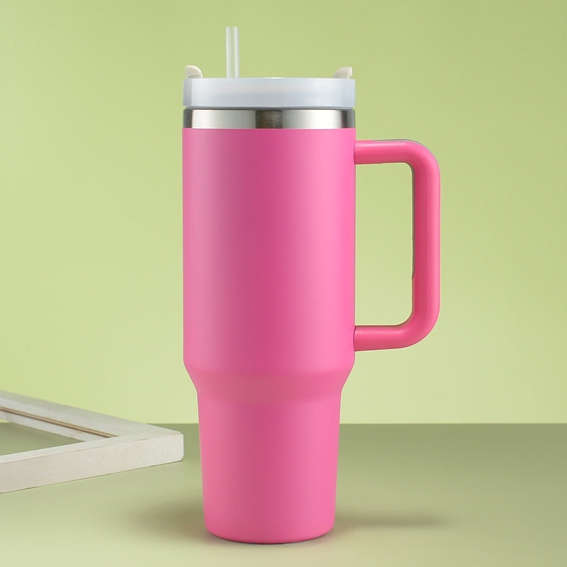 Double Wall Stainless Steel 1.18L/40oz Hot Pink Tumbler with Flip Open Lid and Straw