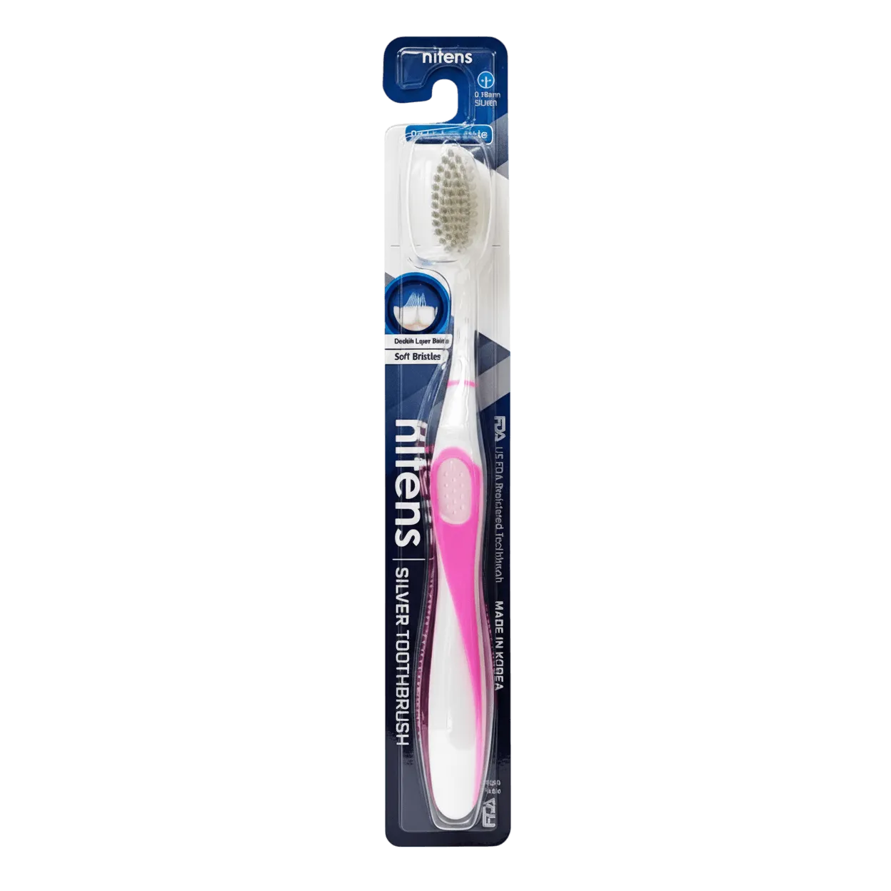 Nitens silver ion antibacterial toothbrush pink – soft bristles, gentle on gums, made in South Korea