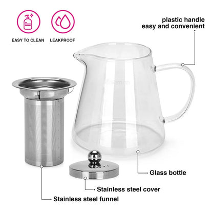 Tea pot 950ml With Stainless Steel Filter Borosilicate Glass