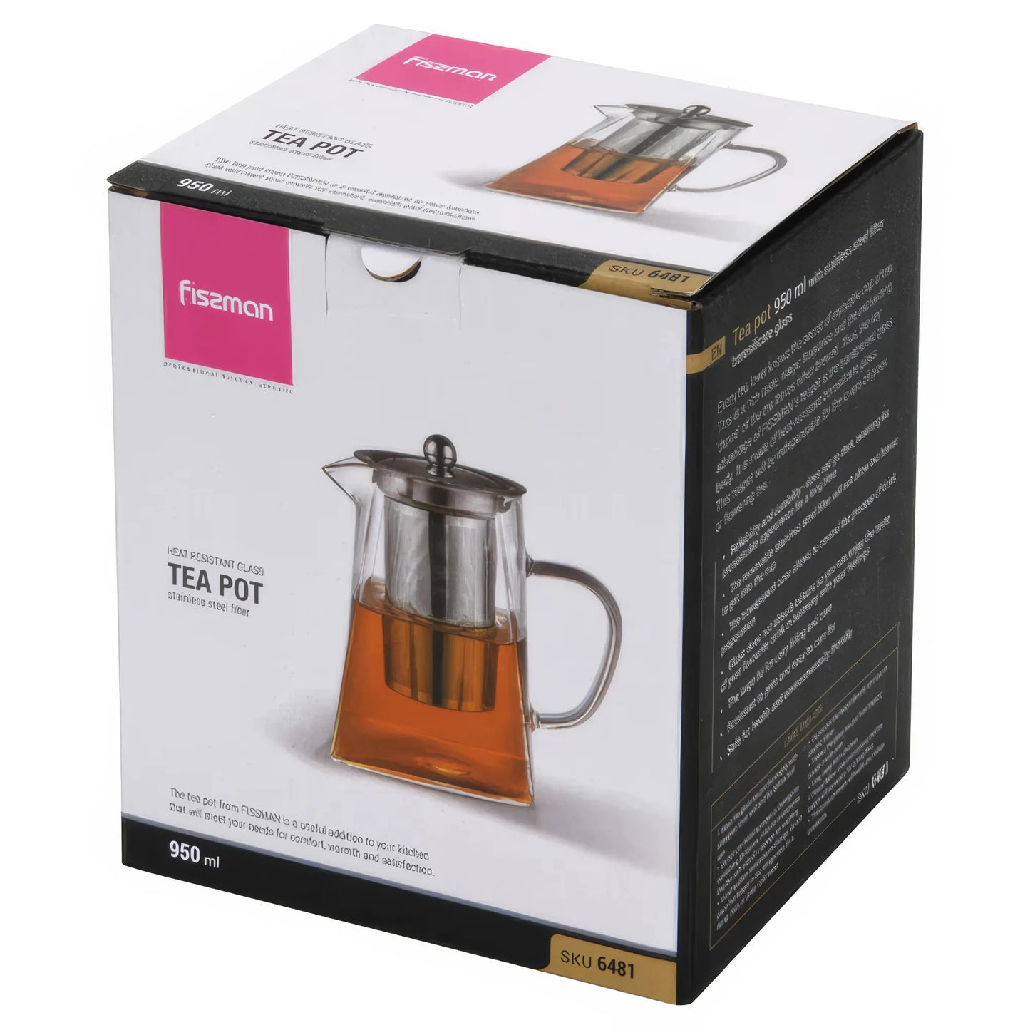 Teapot 950ml With Stainless Steel Filter - 6481 - Borosilicate Glass