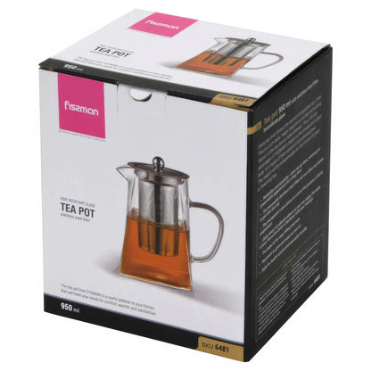 Teapot 950ml With Stainless Steel Filter - 6481 - Borosilicate Glass