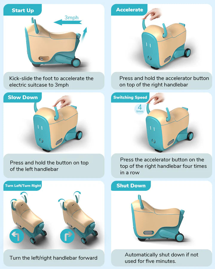 instructions on how to use gyroor gnu kids electric suitcase