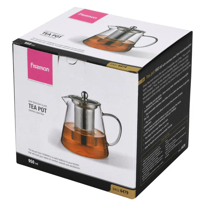 Tea pot 950ml With Stainless Steel Filter Borosilicate Glass