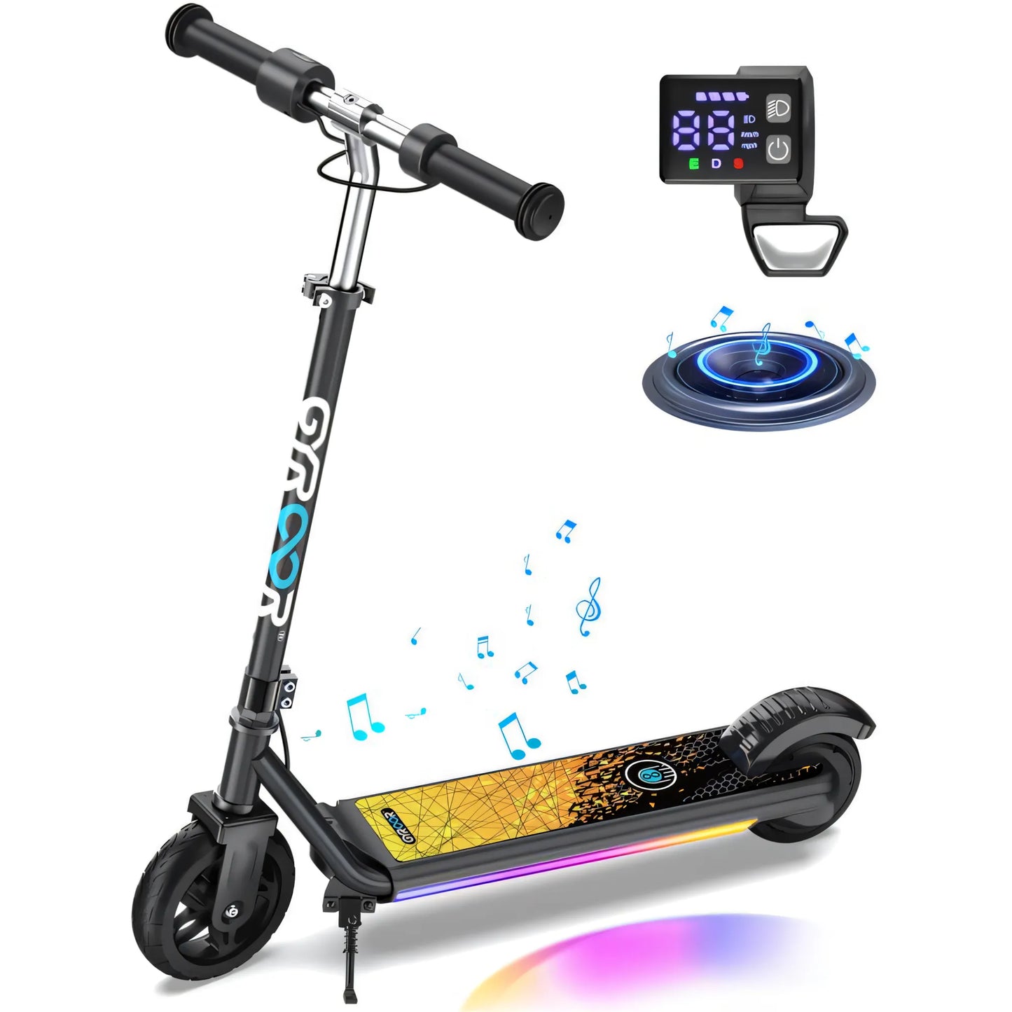 GYROOR H30 Max Kids Electric Scooter With Bluetooth Music Speaker - Black
