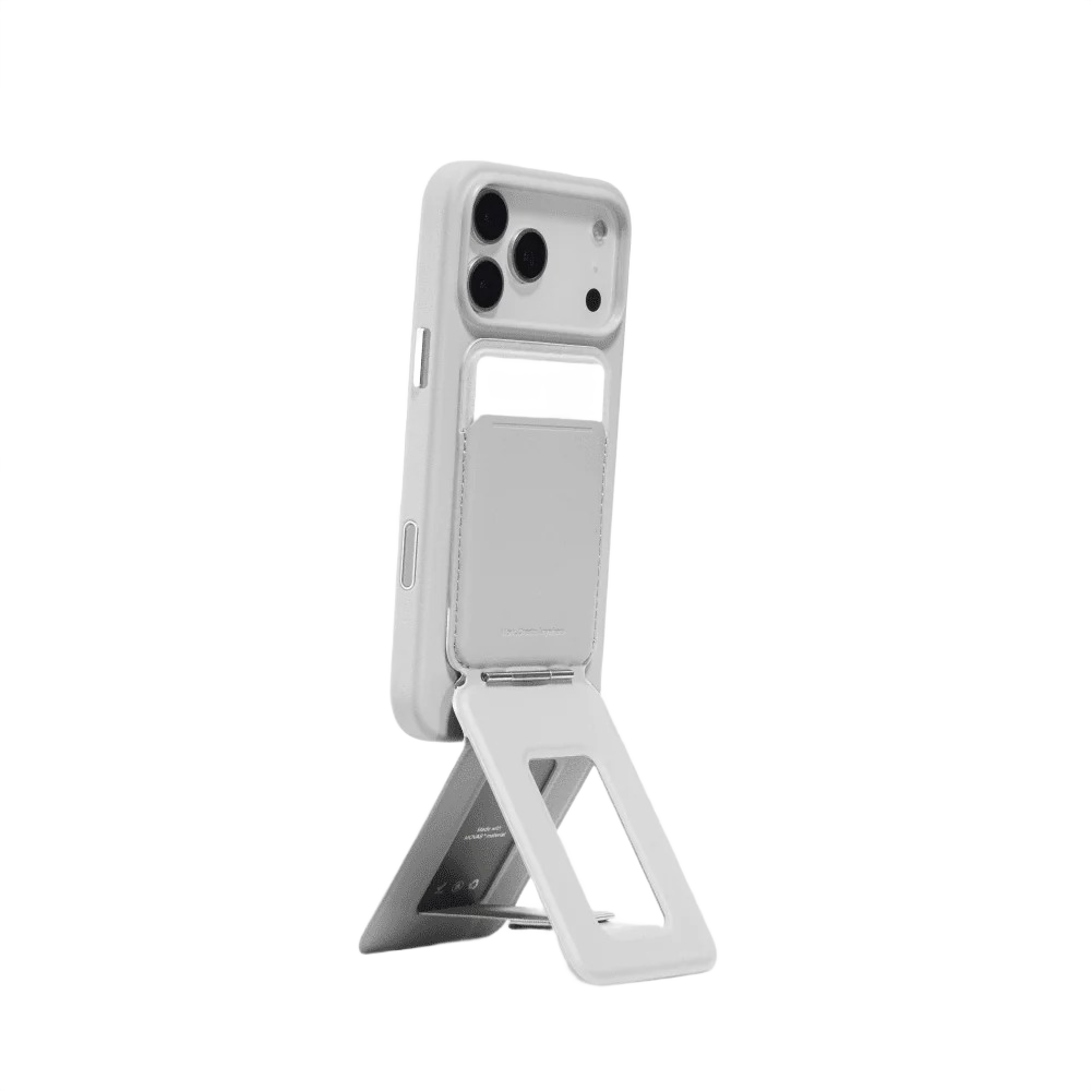 MOFT MagSafe tripod stand and wallet flat on iPhone back - slim profile view