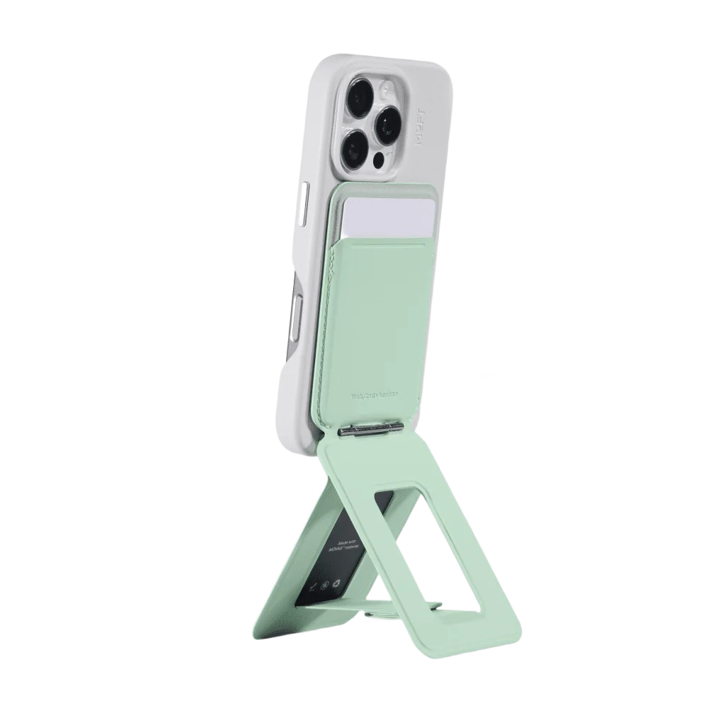 MOFT tripod stand unfolded in landscape mode on desk - MagSafe phone stand Australia